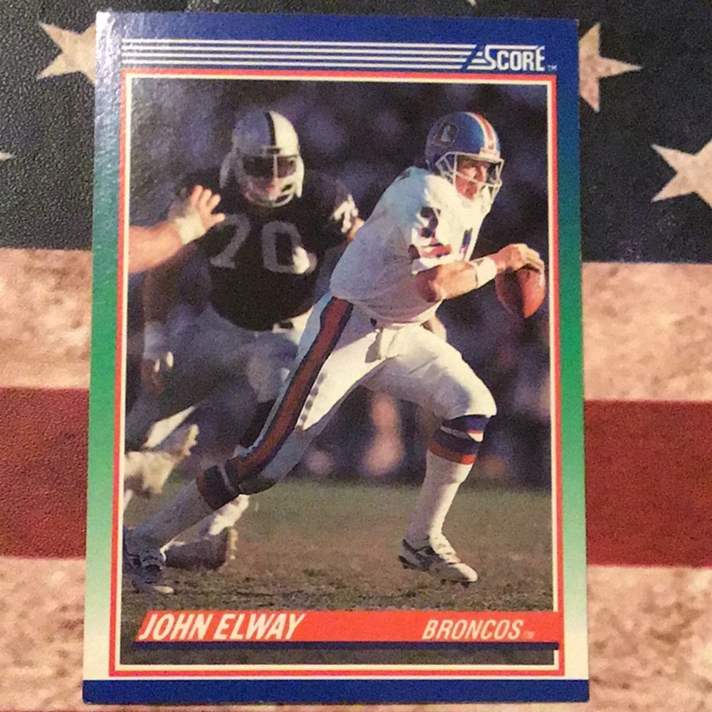 John Elway Denver Broncos 1990 score NFL football card, quarterback